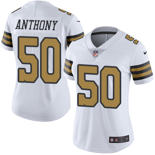 Women's Limited Stephone Anthony Nike Jersey White - #50 Rush NFL New Orleans Saints